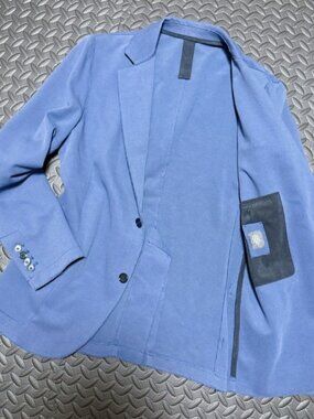Eleventy Knit Tailored Jacket Size 50 Blue Elbow Patches
